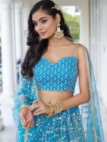 Aqua Blue Butterfly Net Lehenga Choli